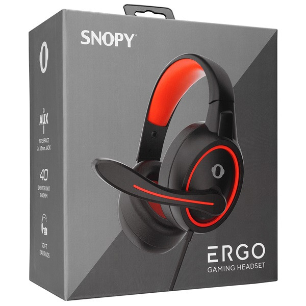 Snopy fejhallgató - sn-gx1 ergo red (mikrofon, 3.5mm jack, hangerőszabályzó, nagy-párnás, 2.2m kábel, fekete-piros)