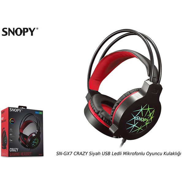 Snopy fejhallgató - sn-gx7 crazy (2.0, mikrofon, usb+3,5mm jack, hang.szab., nagy-párnás, 2m kábel, fekete)