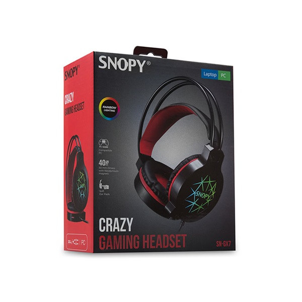 Snopy fejhallgató - sn-gx7 crazy (2.0, mikrofon, usb+3,5mm jack, hang.szab., nagy-párnás, 2m kábel, fekete)