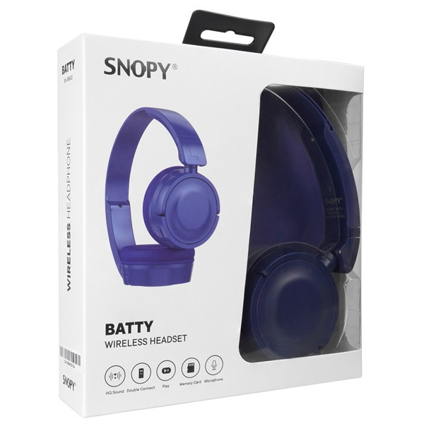 Snopy fejhallgató vezeték nélküli - sn-xbk33 batty blue (bluetooth/aux/tf card, hang.szab., mikrofon, kék)