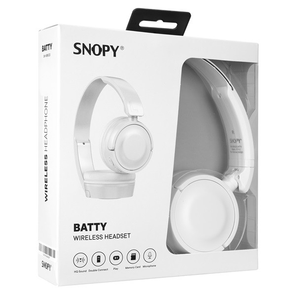 Snopy fejhallgató vezeték nélküli - sn-xbk33 batty white (bluetooth/aux/tf card, hang.szab., mikrofon, fehér)