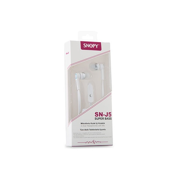 Snopy fülhallgató - sn-j5 white (mikrofon, 3.5mm jack, 1.2m kábel, fehér)