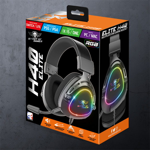 Spirit of gamer fejhallgató - elite h40 black (multiplatform, rgb, 3.5mm jack, mikrofon, hangerőszabályzó, nagy-párnás)