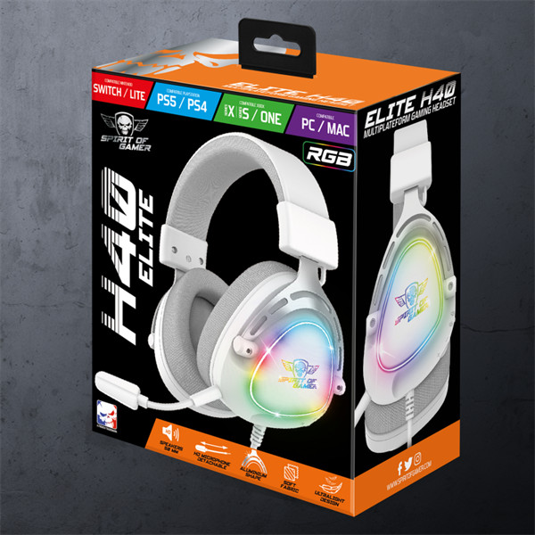 Spirit of gamer fejhallgató - elite h40 white (multiplatform, rgb, 3.5mm jack, mikrofon, hangerőszabályzó, nagy-párnás)