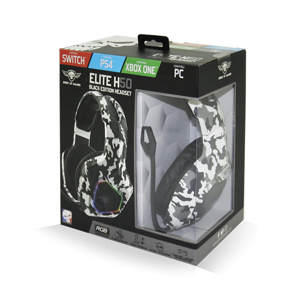 Spirit of gamer fejhallgató - elite h50 arctic (multiplatform, rgb, 3.5mm jack, mikrofon, hangerőszabályzó, nagy-párnás)