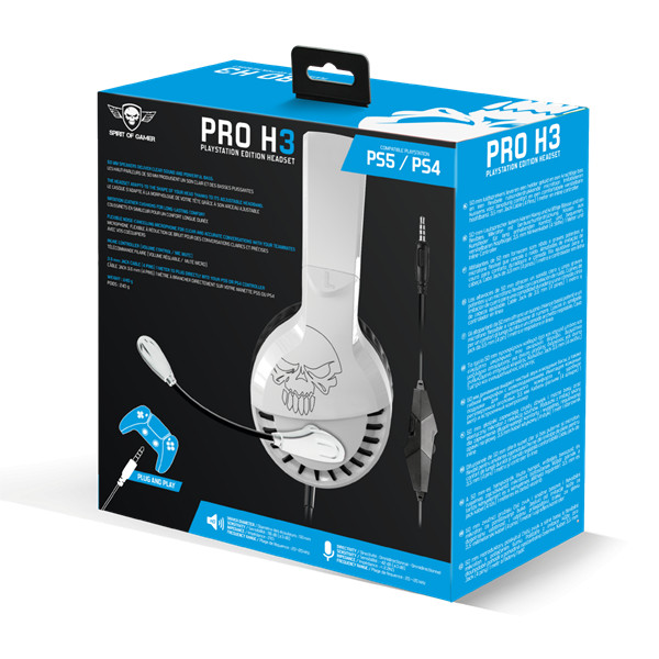 Spirit of gamer fejhallgató - pro-h3 playstation (ps4/ps5, mikrofon, 3.5mm jack, hangerőszabályzó, 1m kábel, fehér)