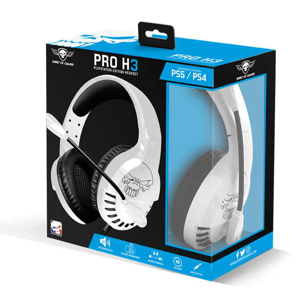 Spirit of gamer fejhallgató - pro-h3 playstation (ps4/ps5, mikrofon, 3.5mm jack, hangerőszabályzó, 1m kábel, fehér)
