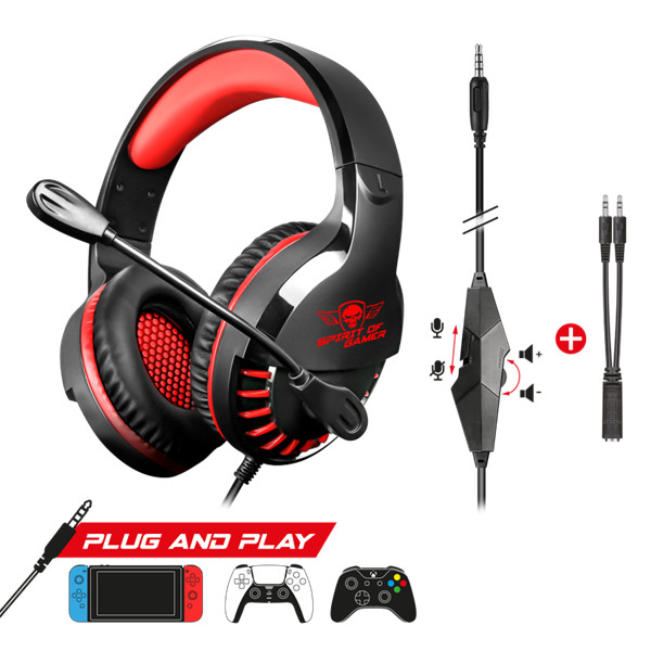 Spirit of gamer fejhallgató - pro-h3 red (multiplatform, mikrofon, 3.5mm jack, hangerőszabályzó, 2m kábel, piros)