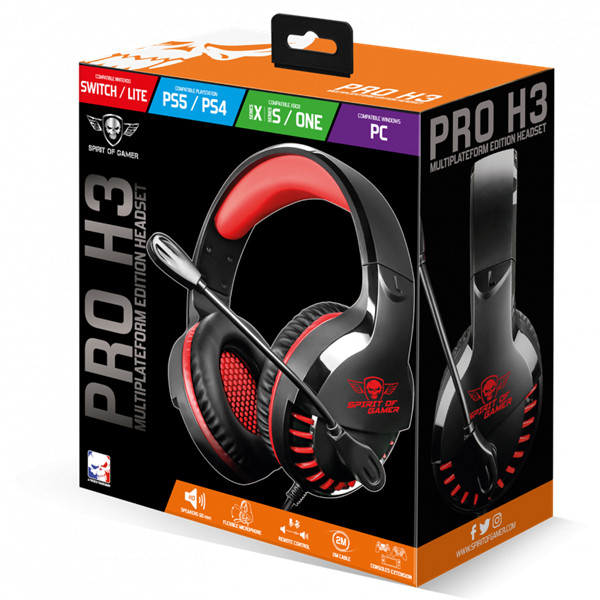 Spirit of gamer fejhallgató - pro-h3 red (multiplatform, mikrofon, 3.5mm jack, hangerőszabályzó, 2m kábel, piros)