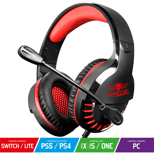 Spirit of gamer fejhallgató - pro-h3 red (multiplatform, mikrofon, 3.5mm jack, hangerőszabályzó, 2m kábel, piros)