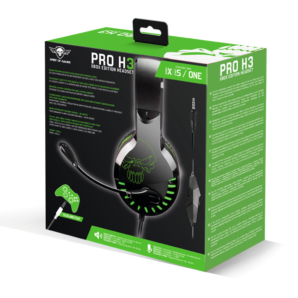 Spirit of gamer fejhallgató - pro-h3 xbox (xbox one/series x/s, mikrofon, 3.5mm jack, hangerőszabályzó, 1m kábel, zöld)