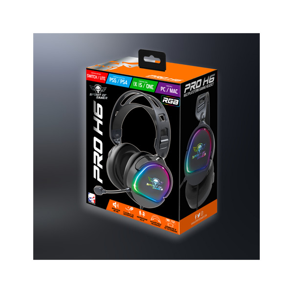 Spirit of gamer fejhallgató - pro-h6 rgb black (multiplatform, mikrofon, 3.5mm jack, hangerőszabályzó, 2m kábel, fekete)