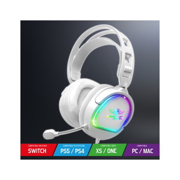 Spirit of gamer fejhallgató - pro-h6 rgb white (multiplatform, mikrofon, 3.5mm jack, hangerőszabályzó, 2m kábel, fehér)