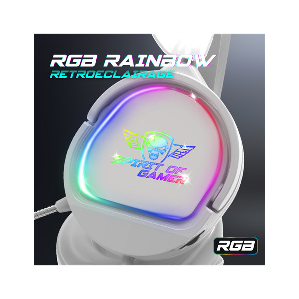 Spirit of gamer fejhallgató - pro-h6 rgb white (multiplatform, mikrofon, 3.5mm jack, hangerőszabályzó, 2m kábel, fehér)