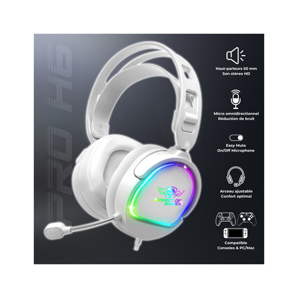 Spirit of gamer fejhallgató - pro-h6 rgb white (multiplatform, mikrofon, 3.5mm jack, hangerőszabályzó, 2m kábel, fehér)
