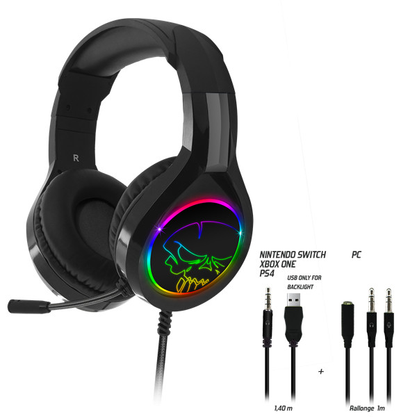 Spirit of gamer fejhallgató - pro-h8 rgb dark (multiplatform, mikrofon, 3.5mm jack, hangerőszabályzó, 2m kábel, fekete)