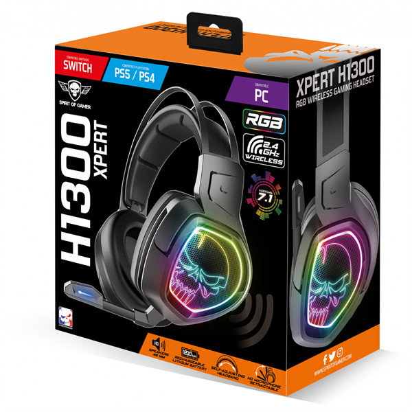 Spirit of gamer wireless fejhallgató - mic-xh1300 (multiplatform, 7.1, mikrofon, hangerőszabályzó, nagy-párnás, fekete)