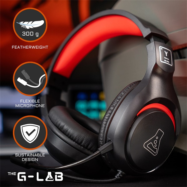 The g-lab fejhallgató - korp  yttrium (mikrofon, 3,5 jack, hangerőszabályzó, nagy-párnás, rgb, fekete)