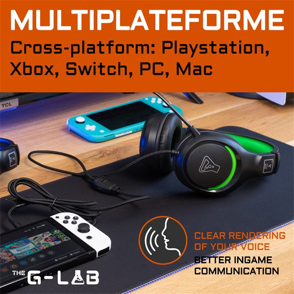 The g-lab fejhallgató - korp  yttrium (mikrofon, 3,5 jack, hangerőszabályzó, nagy-párnás, rgb, fekete)