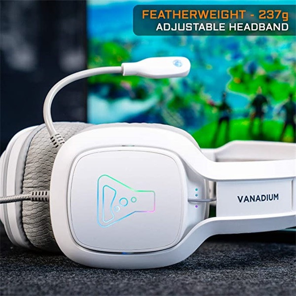 The g-lab fejhallgató - korp vanadium (mikrofon, usb, 3,5mm jack, hangerőszabályzó, nagy-párnás, rgb, fehér)