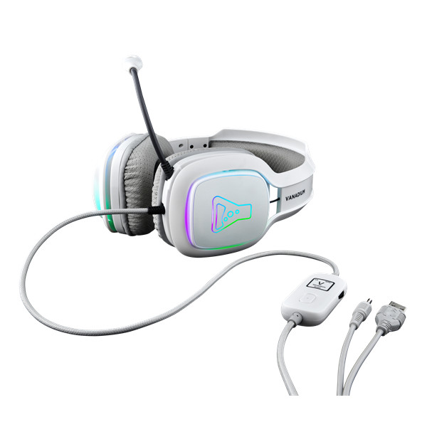 The g-lab fejhallgató - korp vanadium (mikrofon, usb, 3,5mm jack, hangerőszabályzó, nagy-párnás, rgb, fehér)