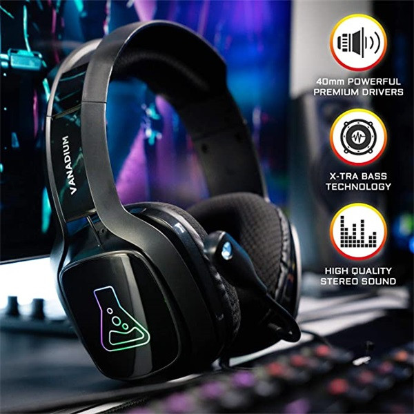 The g-lab fejhallgató - korp vanadium b (mikrofon, usb, 3,5mm jack, hangerőszabályzó, nagy-párnás, rgb, fekete)