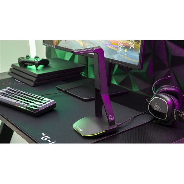 The g-lab fejhallgató állvány - k stand hydrogen (fekete, 2xusb3.0, 1xusb-c, műanyag, rgb)