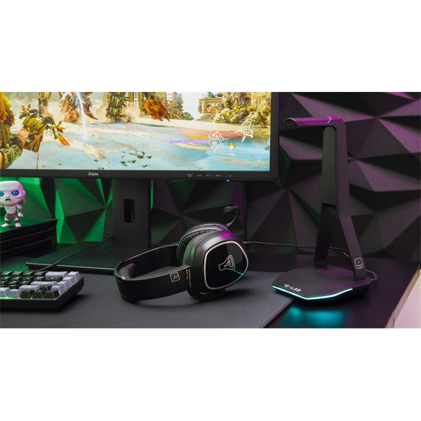 The g-lab fejhallgató állvány - k stand hydrogen (fekete, 2xusb3.0, 1xusb-c, műanyag, rgb)
