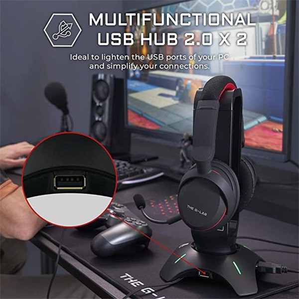 The g-lab fejhallgató állvány - k stand radon (fekete, 2xusb3.0, műanyag)