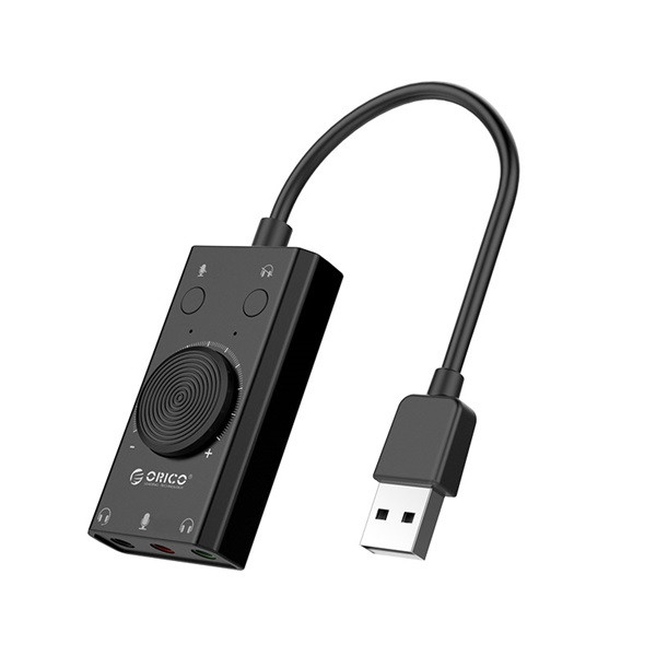 Orico külső hangkártya - sc2-bk/38/ (bemenet: usb2.0, kimenet: 2x 3,5mm jack: hang/mikrofon + 1x 3,5 mm jack 4 pin)