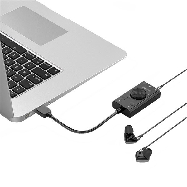 Orico külső hangkártya - sc2-bk/38/ (bemenet: usb2.0, kimenet: 2x 3,5mm jack: hang/mikrofon + 1x 3,5 mm jack 4 pin)