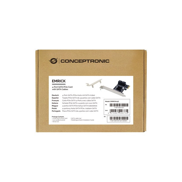 Conceptronic bővítőkártya - emrick02g (pcie x1 to 4x sata iii)