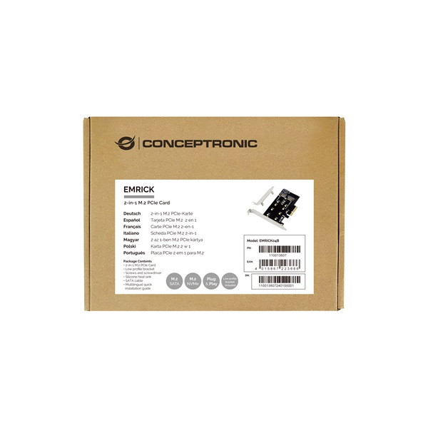 Conceptronic bővítőkártya - emrick04b (pcie x4 to m.2 sata + m.2 nvme)