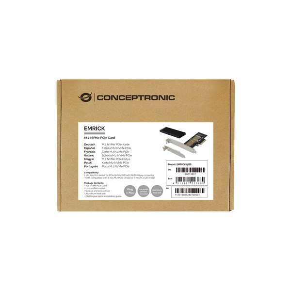 Conceptronic bővítőkártya - emrick05bs (pcie x4 to m.2 nvme, heatsink)