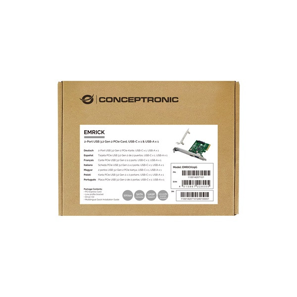 Conceptronic bővítőkártya - emrick09g (pcie x4 to usb-a 3.0+usb-c 3.2 gen2, táp: 15pin sata