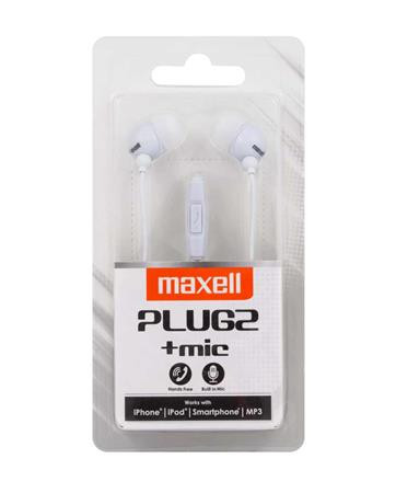 Fülhallgató, mikrofonnal, MAXELL "Plugz", fehér