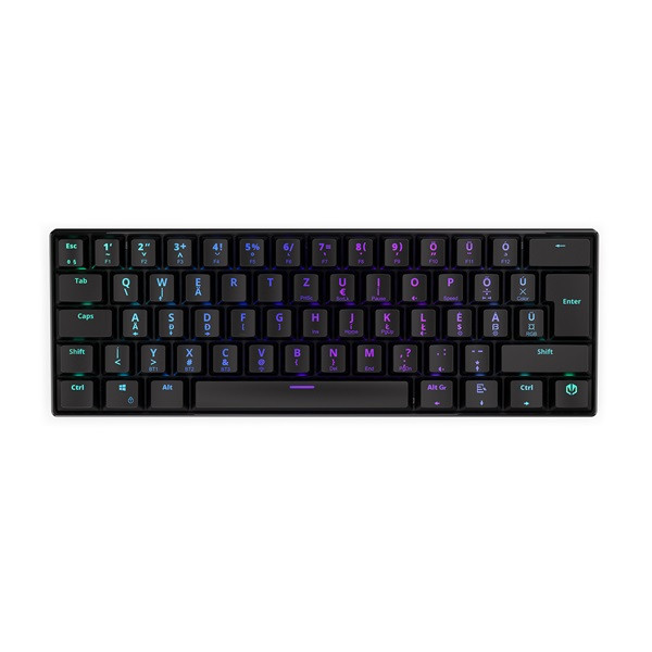 Endorfy wireless billentyűzet - thock compact (rgb, kailh red switch, mechanikus, 61 gomb, hu, fekete)