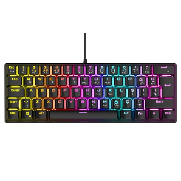 Rampage billentyűzet - plower k60 black us (vezetékes, mechanikus, blue switch, angol, fekete, rgb led)