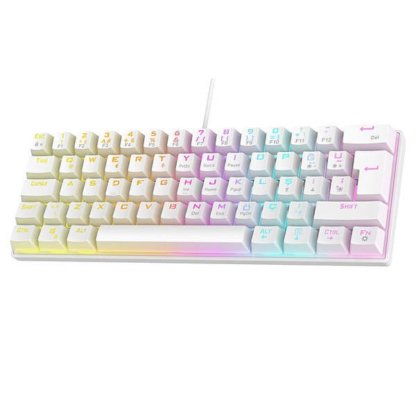 Rampage billentyűzet - plower k60 white us (vezetékes, mechanikus, blue switch, angol, fehér, rgb led)