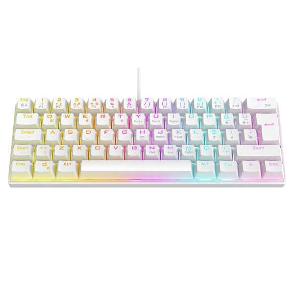 Rampage billentyűzet - plower k60 white us (vezetékes, mechanikus, blue switch, angol, fehér, rgb led)