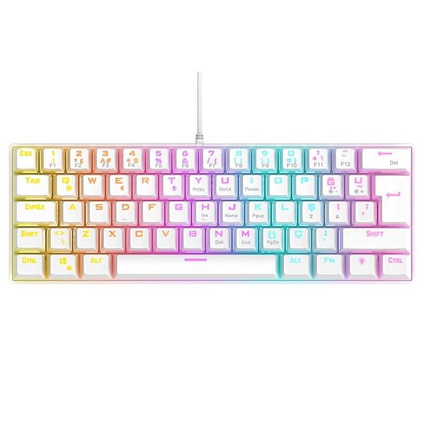 Rampage billentyűzet - plower k60 white us (vezetékes, mechanikus, blue switch, angol, fehér, rgb led)