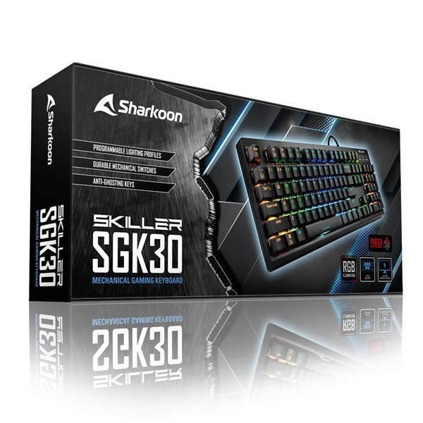 Sharkoon billentyűzet mechanikus - skiller sgk30 blue (blue switch , rgb led, usb, full anti-ghost, fekete, angol)