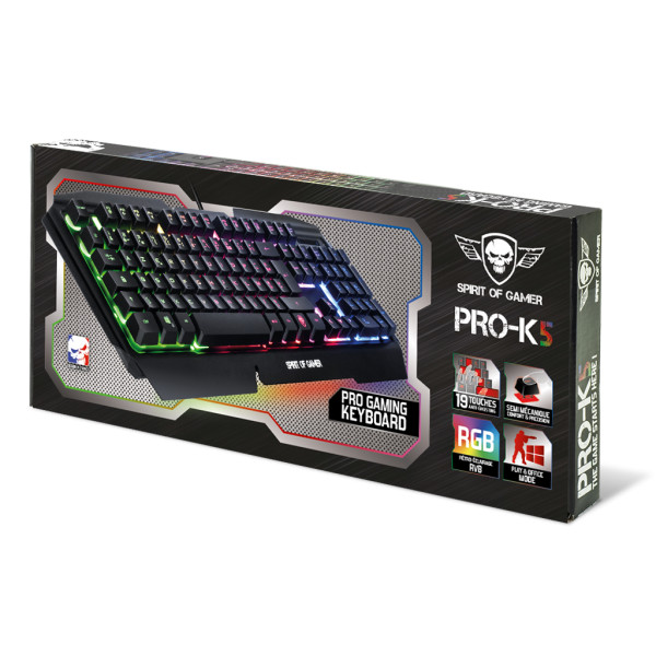 Spirit of gamer billentyűzet - pro-k5 (105 gomb, fém felső rész, rgb led, usb, 19 anti-ghost, fekete, magyar)