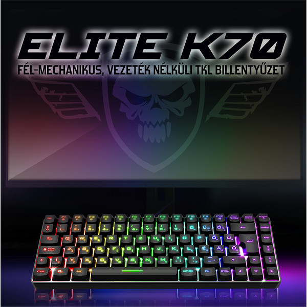 Spirit of gamer billentyűzet vezeték nélküli - elite k70 (tkl, 85 gomb,, rgb led,usb, anti-ghost, fekete, magyar)