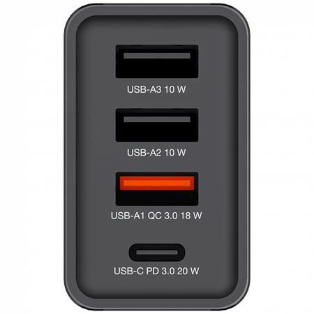 Hálózati töltő, 1xUSB-C PD (20W), USB-A QC 3.0, 2xUSB-A (10W), VERBATIM, fekete