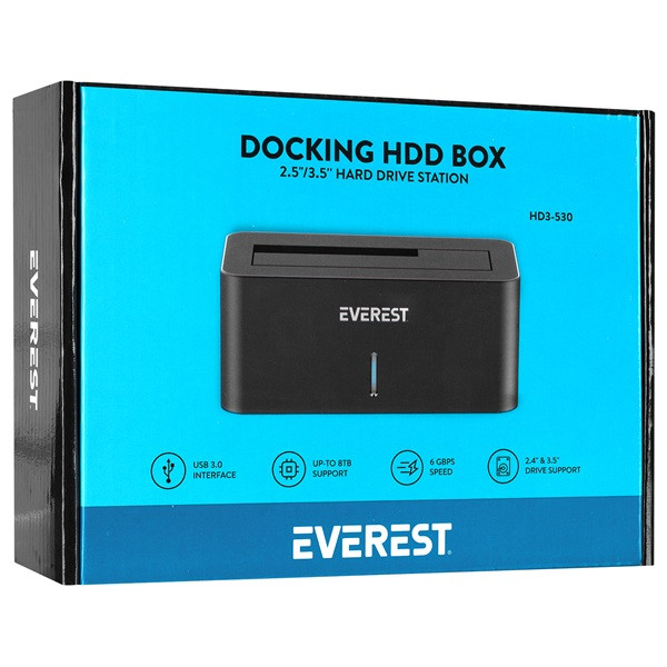 Everest hdd dokkoló - hd3-530 (2,5"/3,5" hdd usb-a 3.0, max.: 8tb, szürke)