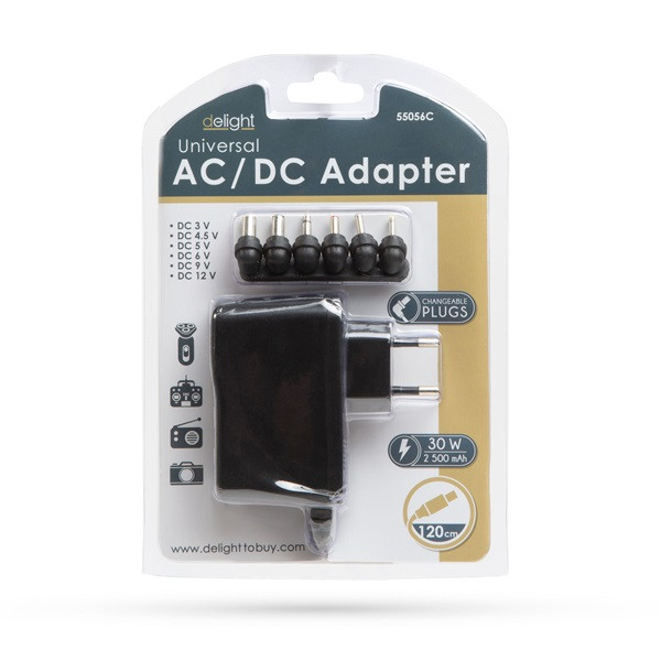 Delight univerzális adapter (55056c), dc 3-12v, 2,5a, 6db cserélhető dugó
