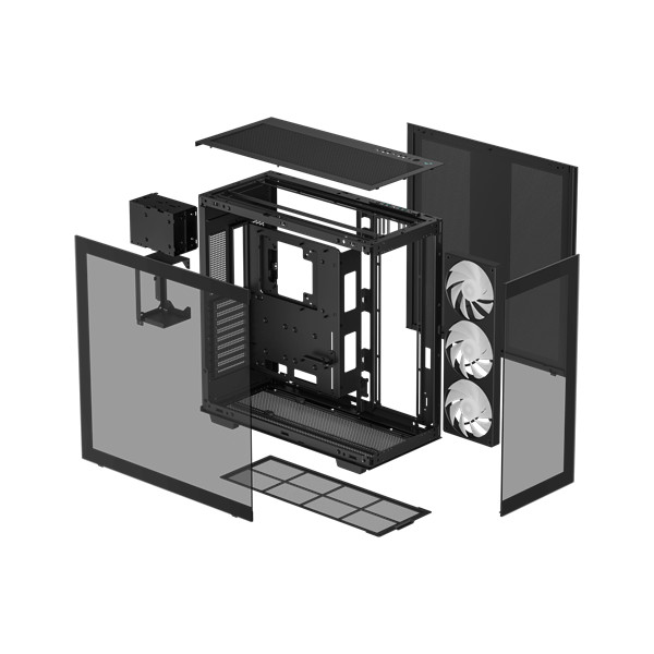 Deepcool számítógépház - ch780 (fekete, ablakos, 3x140mm a-rgb ventilllátor, e-atx, 4xusb3.0)