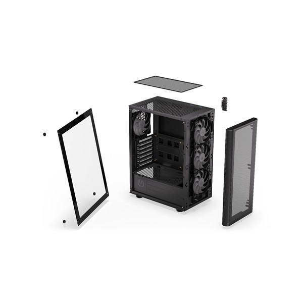 Endorfy számítógépház - ventum 200 argb (atx /micro atx/itx, 2xusb3.0, 4x12cm led ventilátor, ablakos, fekete)