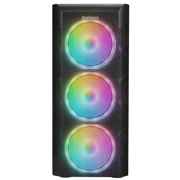Everest számítógépház -  crest v1 (fekete; üveg; atx; alsó táp; 4x120mm rgb, 1xusb3.0 + 2xusb2.0)